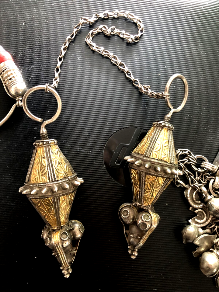 Antique Middle East Bedouin Omani Silver Tribal Amulet Necklace Earrings 533 gr.