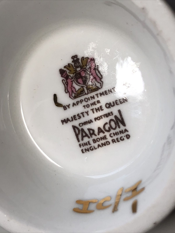 Paragon square share green gold flowers Cup Saucer fine bone China