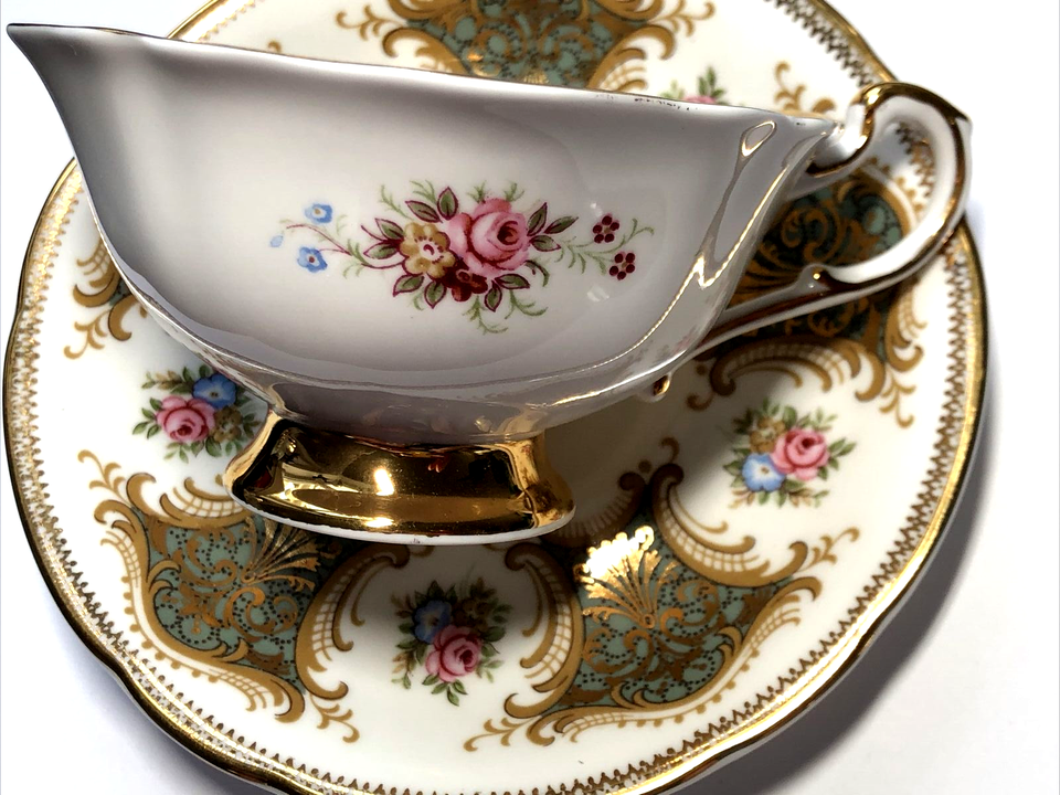 Paragon square share green gold flowers Cup Saucer fine bone China