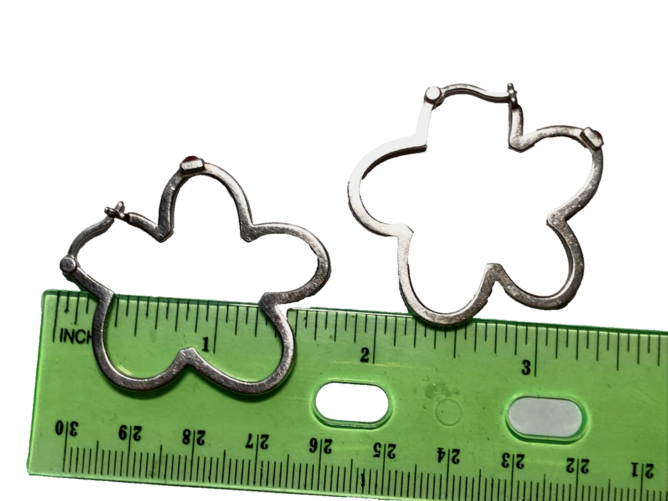 ELLE Sterling Silver 925 flower hoop pierced earrings 1.5"