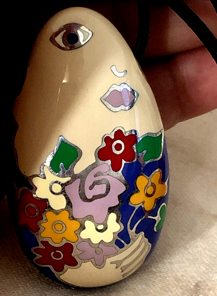 Menegatti Sterling Silver Women with flower Enamel Pendant Picasso Modern Art