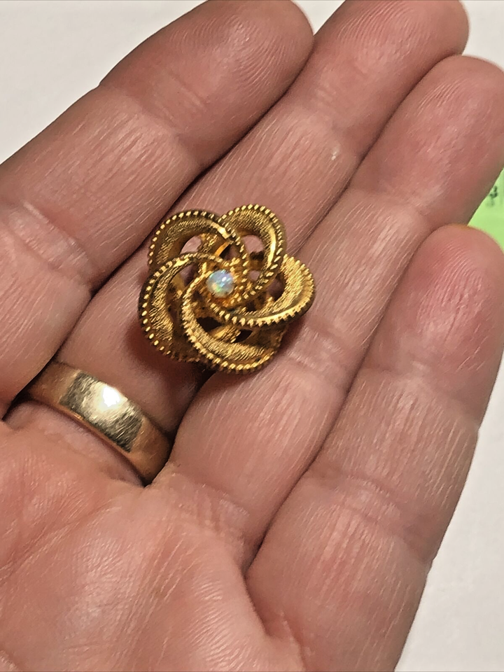Antique Victorian love knot GF Gold Filled brooch pin with opal gemstone