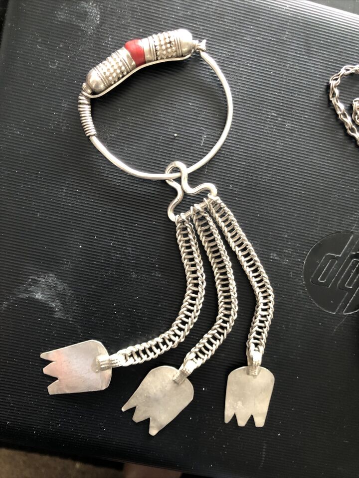 Antique Middle East Bedouin Omani Silver Tribal Amulet Necklace Earrings 533 gr.