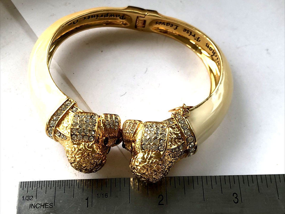 Bichon Frise Puddle Dog charm double head Cuff Bracelet crystal RH gold tone