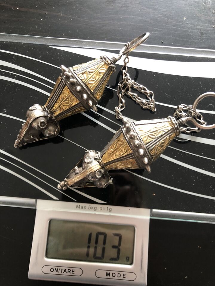 Antique Middle East Bedouin Omani Silver Tribal Amulet Necklace Earrings 533 gr.