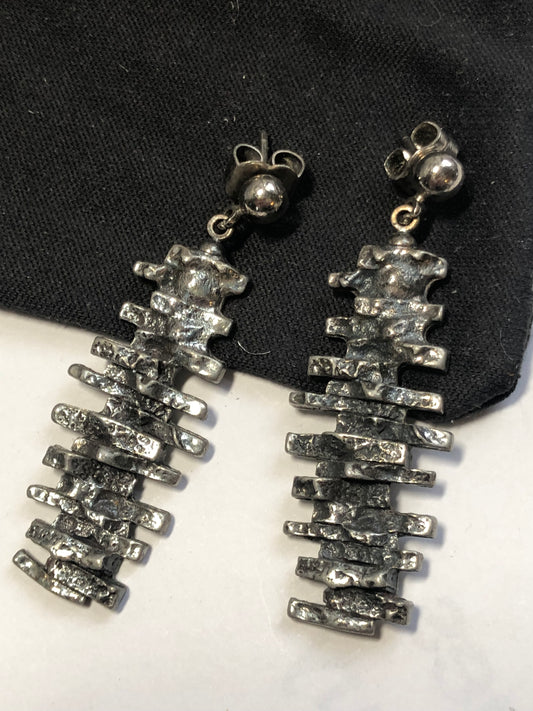 Vintage GUY VIDAL earrings BRUTALIST Modernist Signed silver Pewter