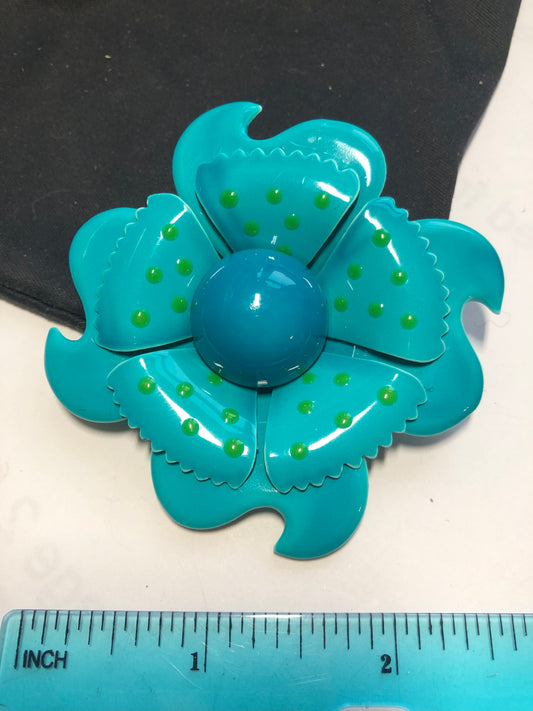 Vintage turquoise enamel flower brooch green dots dimension