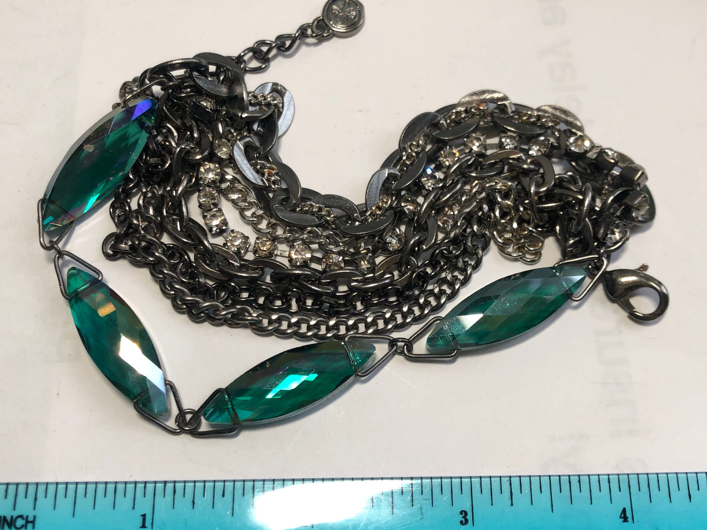 Modern AB Green Crystal glass multi strand chain bracelet black metal