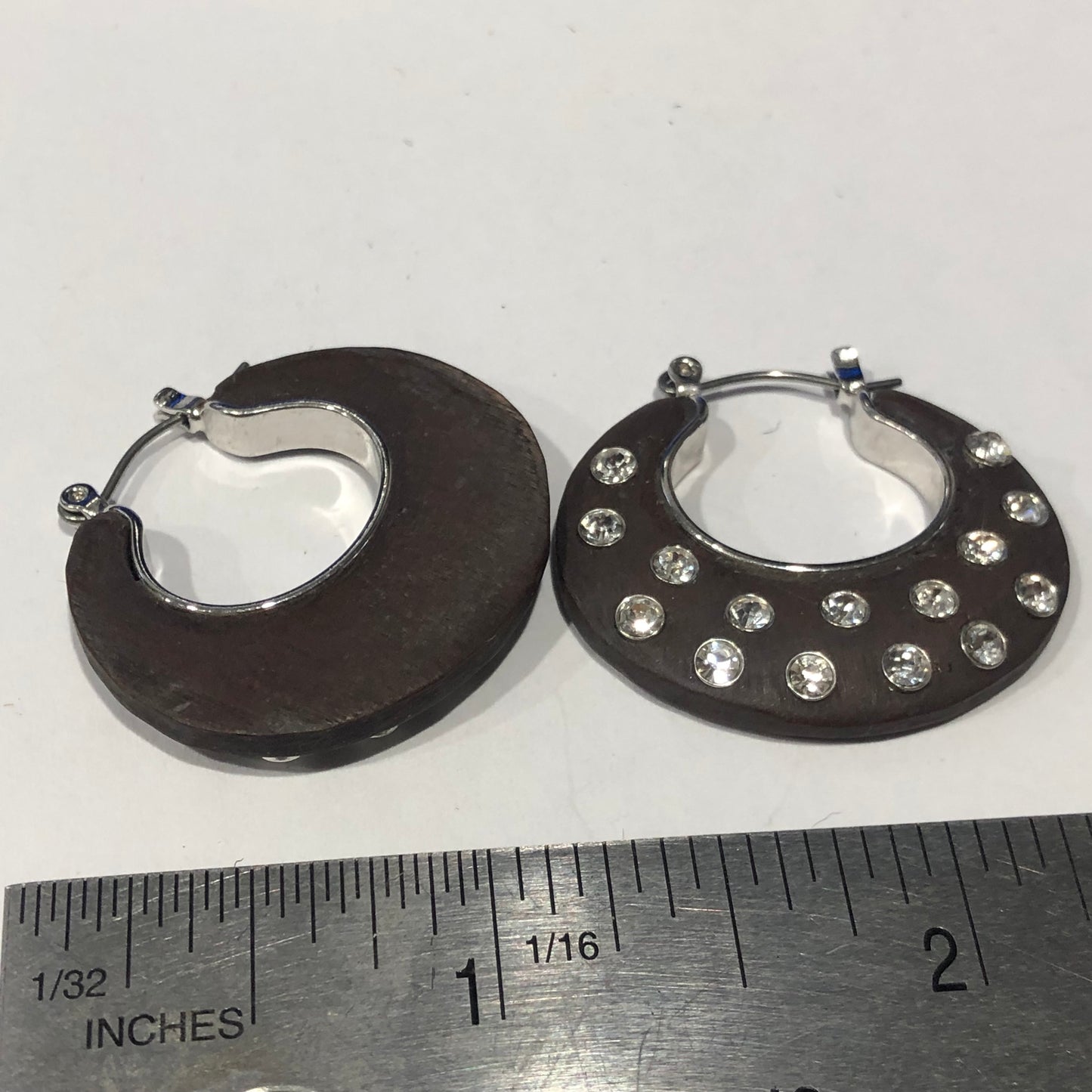 Modern clear glass rhinestone hoop wood Earrings