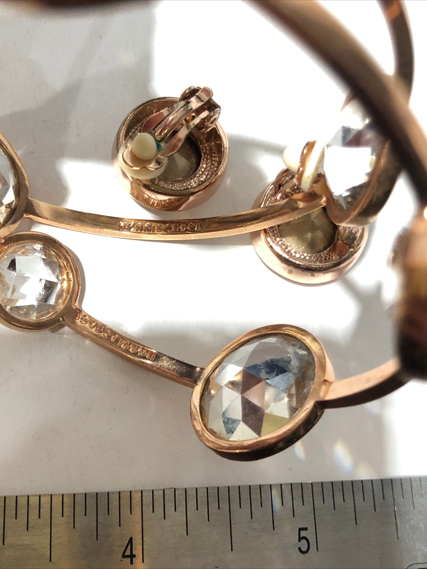 Henri Bendel rose gold bracelet set of 2 + clip earrings clear crystal rhinestone
