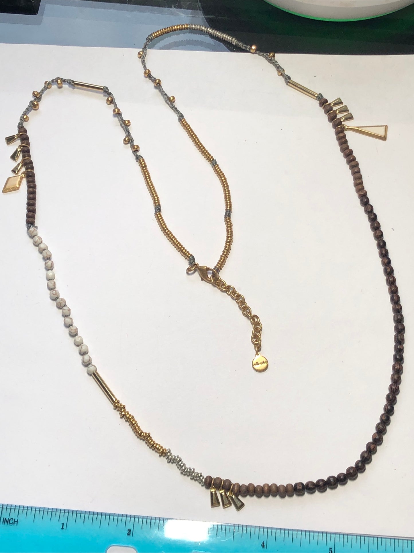 Stella & Dot 35" long chain necklace white stone bead gold tone