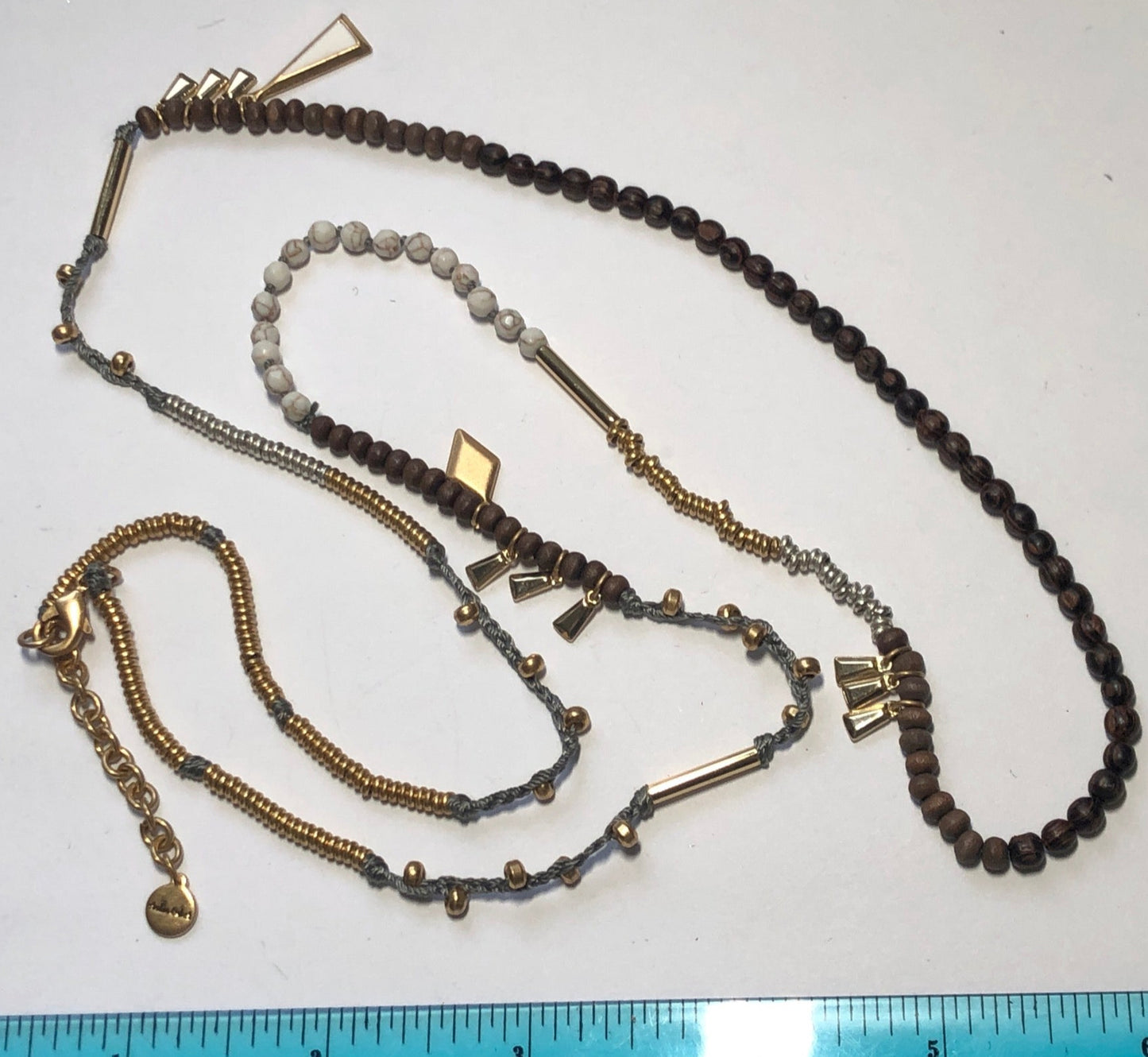Stella & Dot 35" long chain necklace white stone bead gold tone