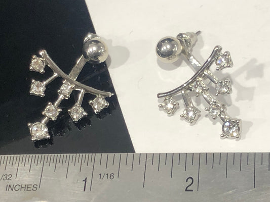 Modern crystal rhinestone stud earrings removable silver tone
