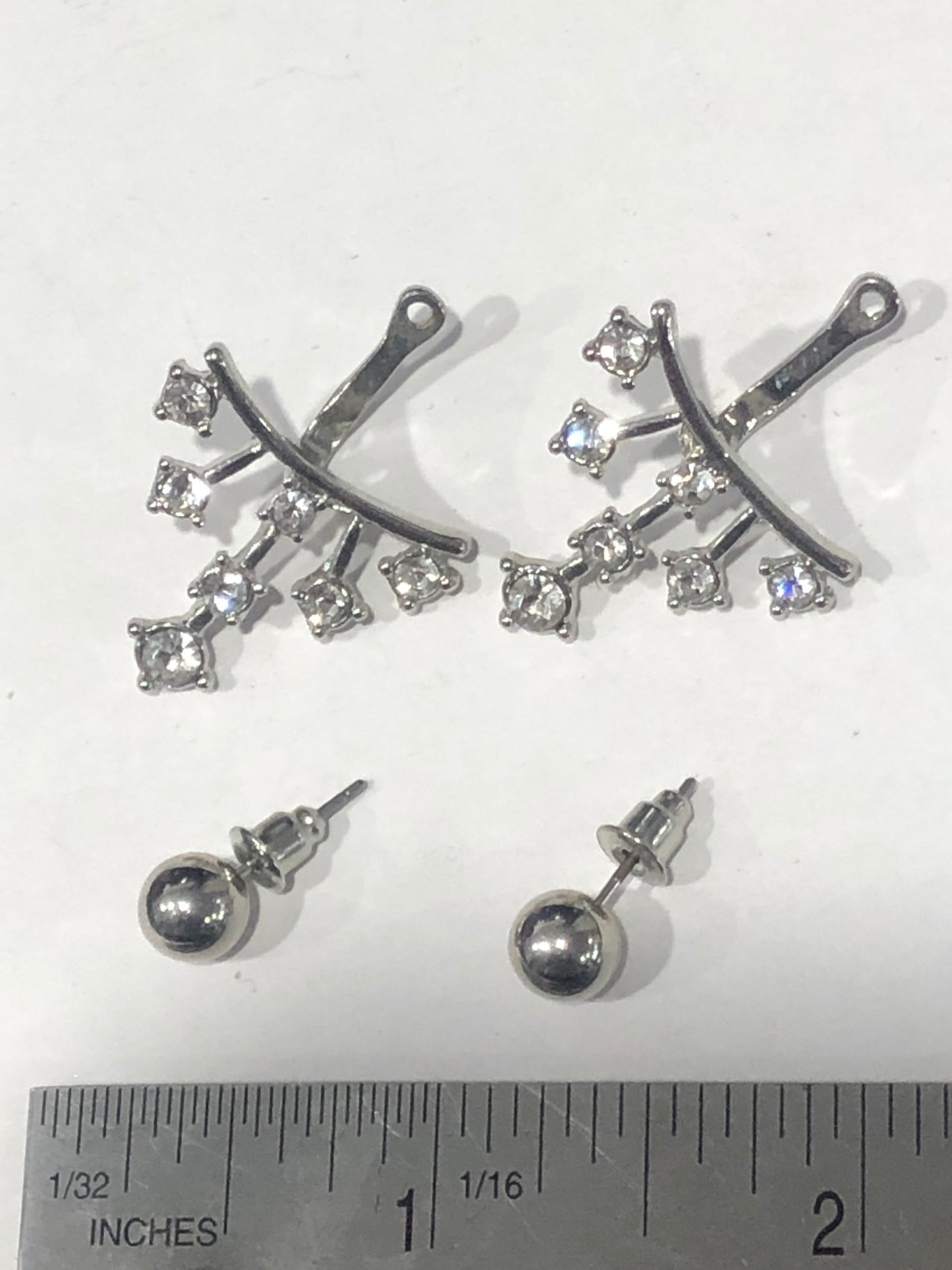 Modern crystal rhinestone stud earrings removable silver tone