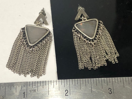 Modern dangle chain triangle earrings faux abalone