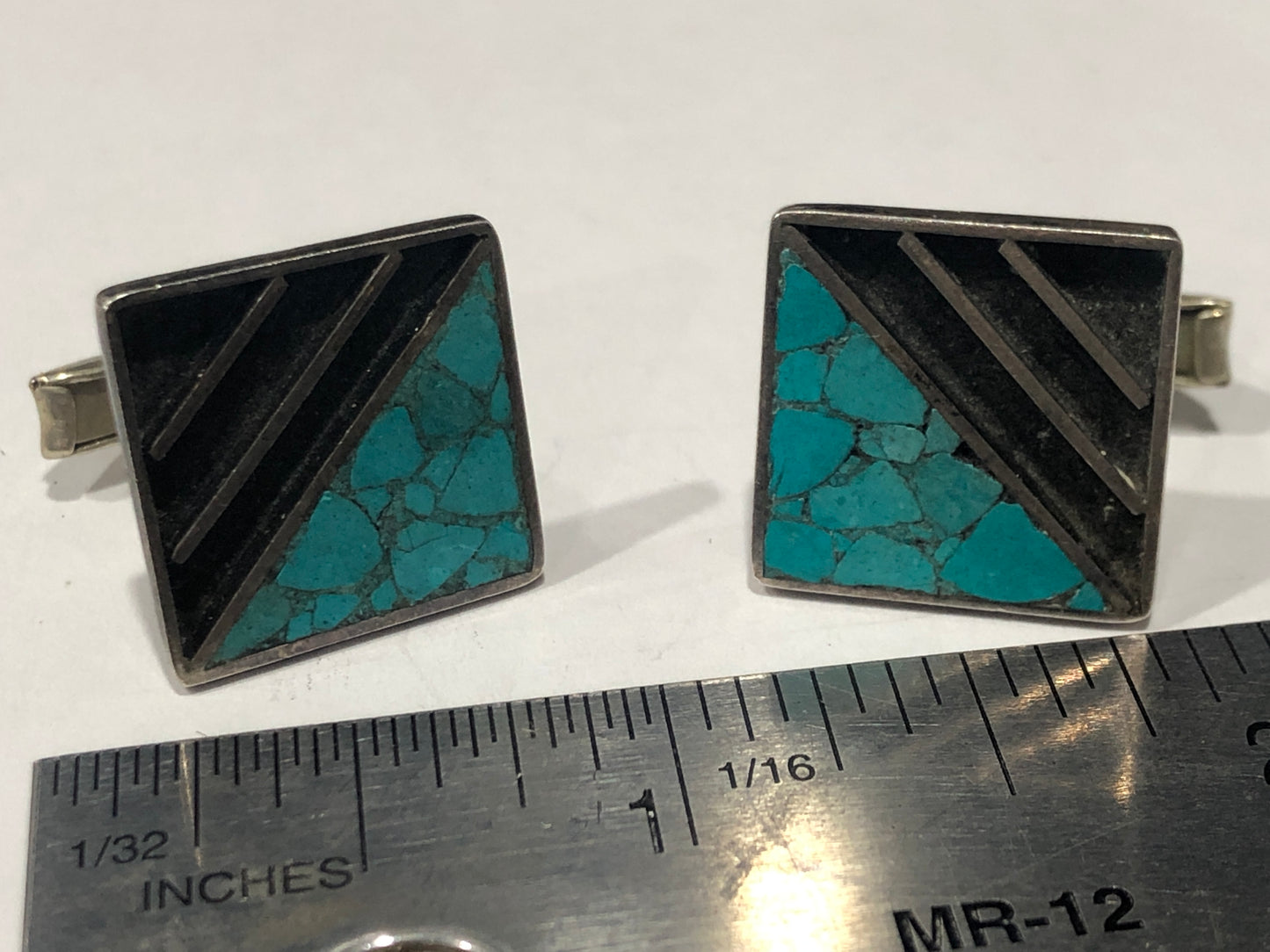 Turquoise Mexico Sterling silver modernist cufflinks
