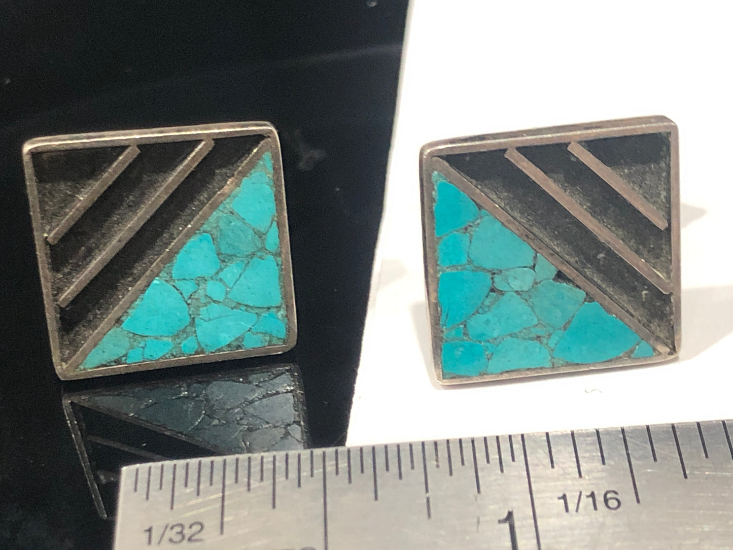 Turquoise Mexico Sterling silver modernist cufflinks