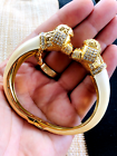 Bichon Frise Puddle Dog charm double head Cuff Bracelet crystal RH gold tone