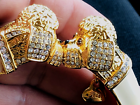 Bichon Frise Puddle Dog charm double head Cuff Bracelet crystal RH gold tone
