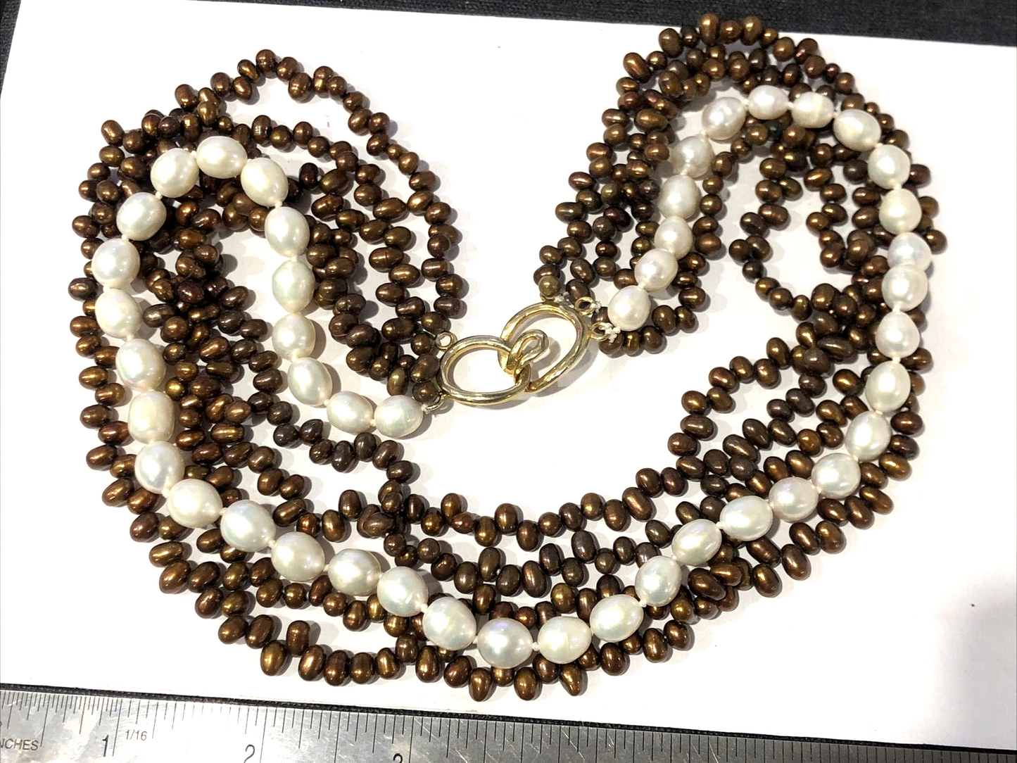 Freshwater Pearl Bronze white Bead 5 Strand necklace