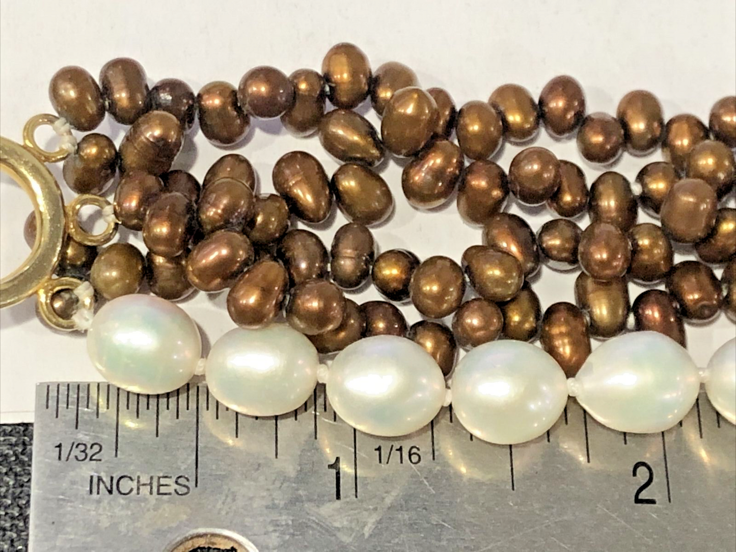 Freshwater Pearl Bronze white Bead 5 Strand necklace