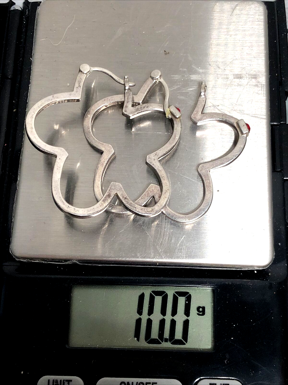 ELLE Sterling Silver 925 flower hoop pierced earrings 1.5"