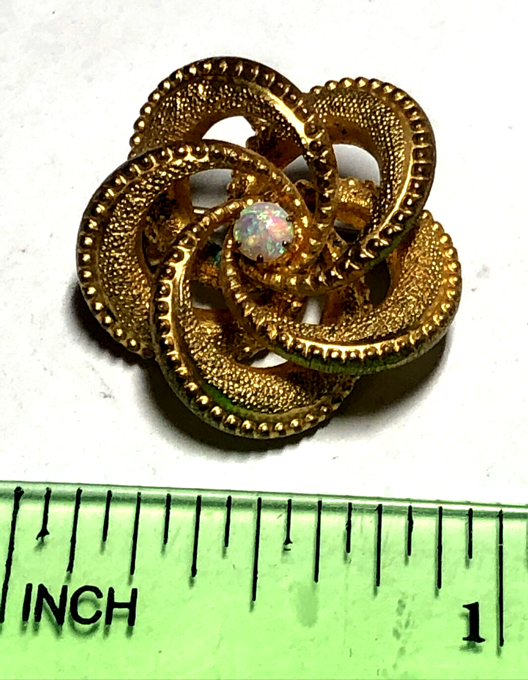 Antique Victorian love knot GF Gold Filled brooch pin with opal gemstone