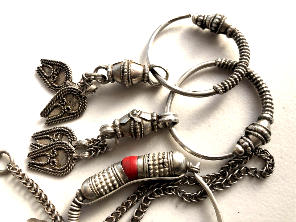 Antique Middle East Bedouin Omani Silver Tribal Amulet Necklace Earrings 533 gr.